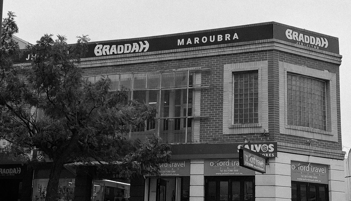 Braddah Jiu Jitsu Maroubra academy building exterior with prominent Braddah Jiu Jitsu signage above the entrance.